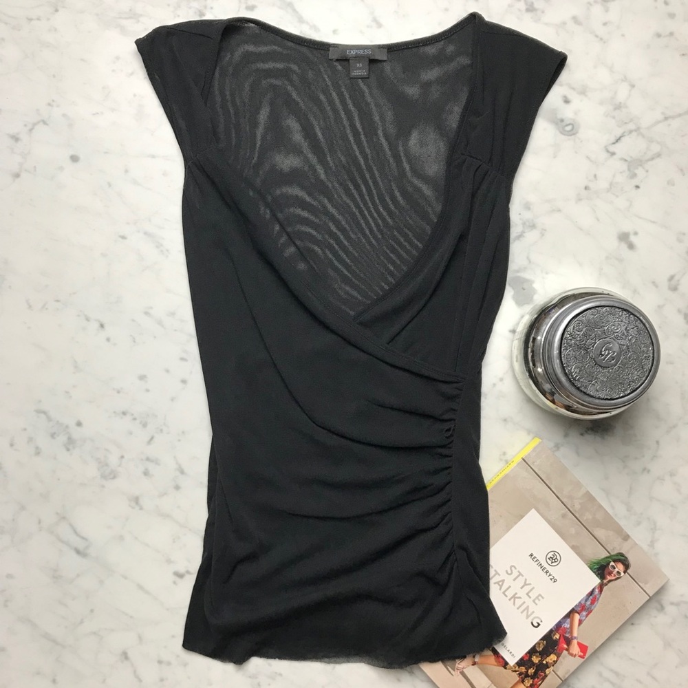 Express Deep V-Neck Black Sheer Top
